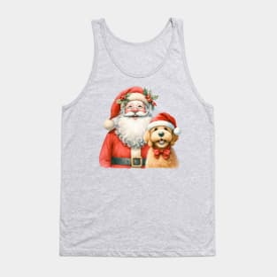 Labradoodle and Santa Funny Christmas Happy Dog Jolly Santa Cartoon artwork Tank Top